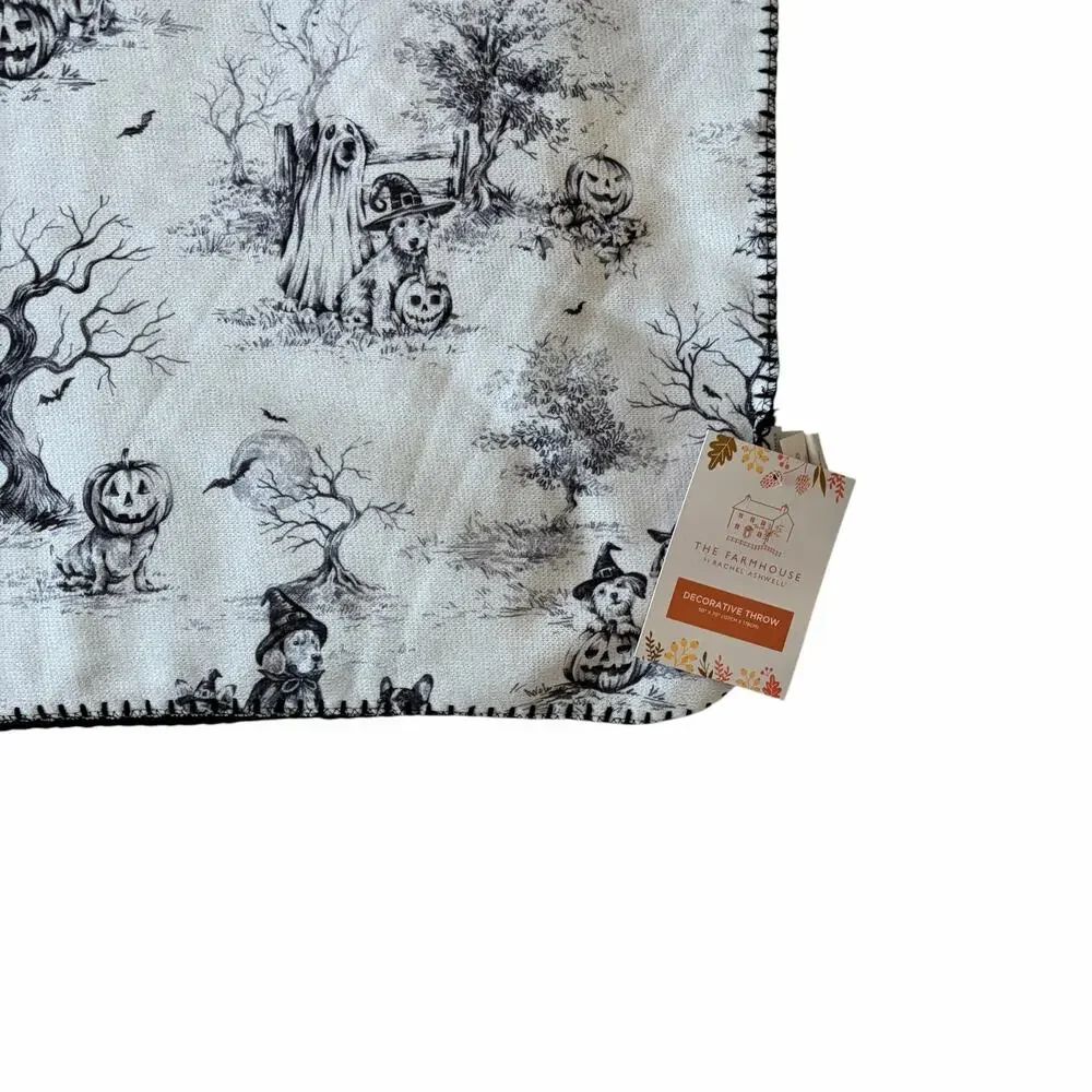 Farmhouse by Rachel Ashwell Halloween Throw 50x70 Bark O Ween Faux Fur Back NEW